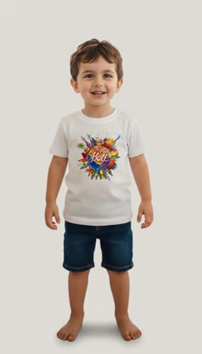 Image of The Magic Wand Kids Holi Festival Theme Printed T-Shirts, Girls Top, Boys Kurta Multicolored for Kids Baby Boys and Girls, Traditional Indian Wear Dress for Holi