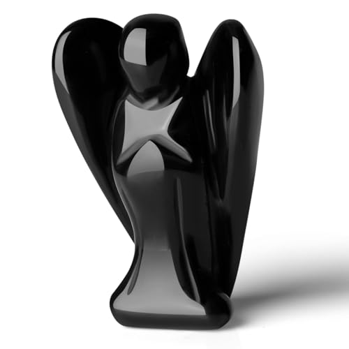 SAHOOTTIE 2" Obsidian Crystal Angel Black Guardian Pocket Angel Gifts for Women Healing Crystal Gifts