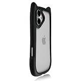KIOMY Cute Cat Pink Ears Design Case for iPhone, 3D Lovely Kitten Shape Phone Cover for Girls (Black, for iPhone 16)