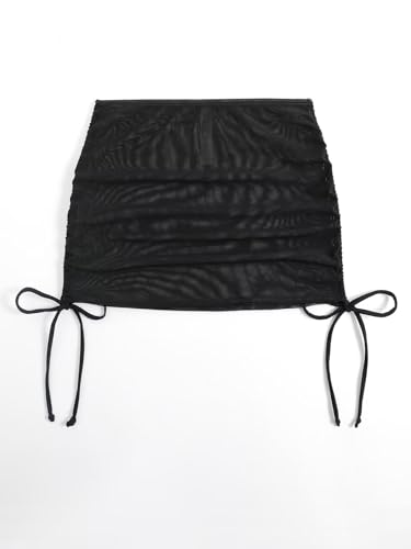 Women's Mesh Sheer Drawstring Solid Summer Bikini Cover Up Skirt2