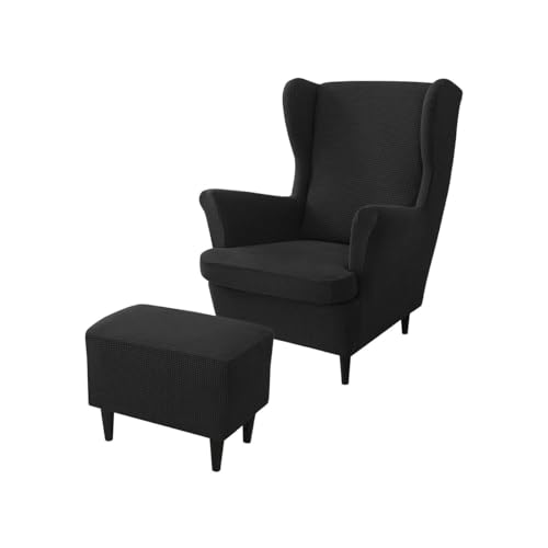 Juego de fundas para sillón orejero y otomana grande café oscuro