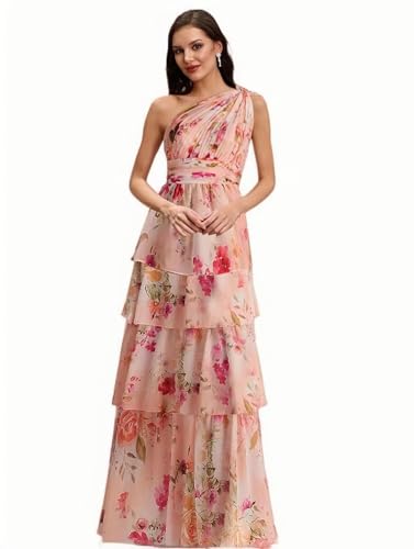 MYDRESS One Shoulder Bridesmaid Dresses 2025 Tiered A Line Pleated Long Formal Party Gown