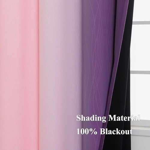 Image of Estelar Textiler Pink and Purple Ombre Short Blackout Curtains 36 Inch Long, Thermal Insulated Grommet Small Half Window Drapes for Cafe /Basement /RV Camper /Kitchen, 52Wx36L, 2 Panels
