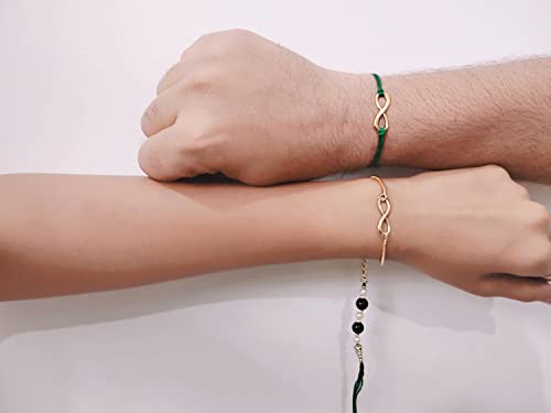 Image of Mahi Bhaiya Bhabhi Rakhi Set with Crystals and Meenakari Work Bracelet Style Lumba - Rakhi for Brother and Bhabhi(PARCOL1105339PR)