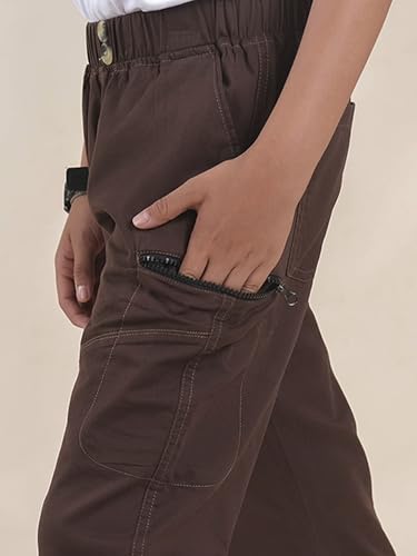 Image of Boys Cotton Elastane Full Length Solid Cargo Pant