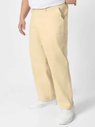 Image of Urbano Plus Men's Loose Mid Rise Baggy Fit Solid Chino Trousers Non-Stretchable