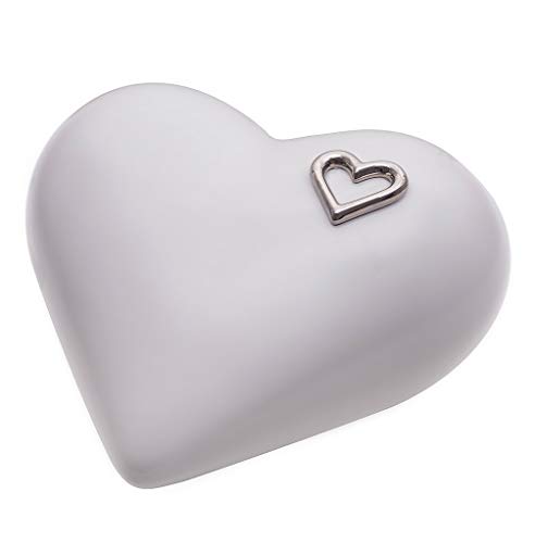 Remember Forever - Urna unica in ceramica per ceneri di cremazione - Urna funeraria a forma di cuore per ceneri di cremazione di adulti (Grigio)