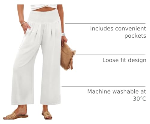 Image of ANRABESS Womens Wide Leg Palazzo Pants with Pockets | Lightweight Breathable High Waisted Pants, Beach Vacation Flowy, Lounge & Casual Summer Trousers