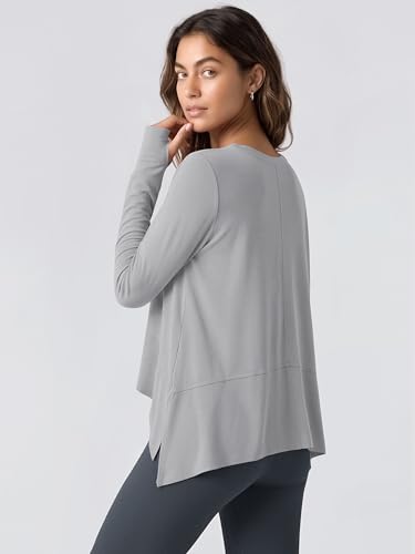 Image of ODODOS Soft Modal Long Sleeve Crop Top for Women with Thumb Hole Athletic Gym Workout Cropped Yoga Shirts