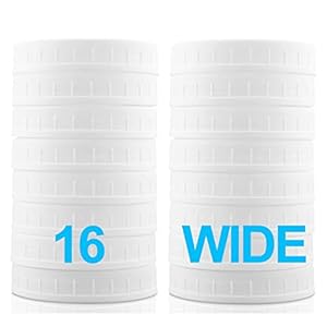 WIDE Mouth Mason Jar Lids [16 Pack] for Ball, Kerr and More – White Plastic Storage Caps for Mason/Canning Jars – Leak-Proof