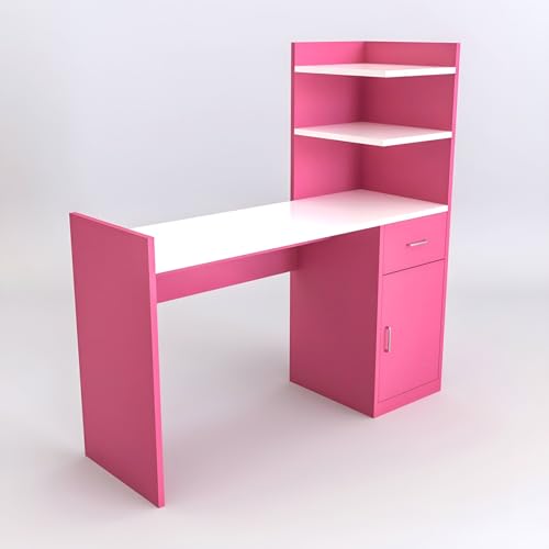 Image of Engineered Wood Office & Study Table for Study Room /Office /Work from Home || Engineered Wood Study Table || Freestanding || (Pink & White) |