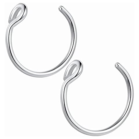 Popuhoops 2pcs Pair 316L Surgical Steel 20g 8mm Septum Nose Rings Hoop Faux Fake Nose Rings 20 Gauge 8mm Nostril Piercing Body Jewelry Silver Stainless Steel Lip Septum Ring for Women Men Cover