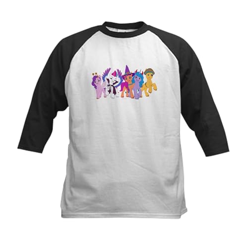 CafePress MLP Halloween Group Baseball Jersey Kids Cotton Baseball Jersey, 3/4 Raglan Sleeve Shirt Black/White