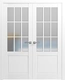 SARTODOORS Felicia 3309 | Double Swing Interior French Doors with Glass with Frosted Glass, Solid Wood, Hardware Included, 64x80, White, Classic