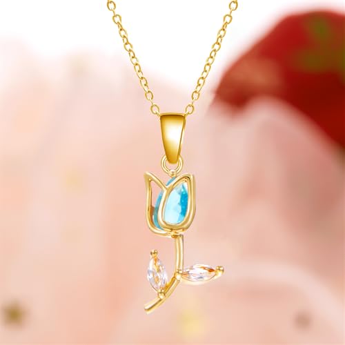 Image of coadipress Tulip Flower Pendant Necklace for Women Dainty Elegant Boho Temperament Crystal Tulip Necklace Trendy Statement Friendship Jewelry