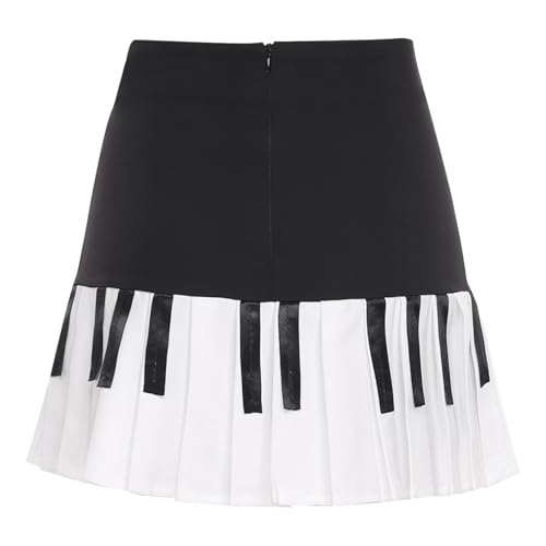 Women Piano Mini Skirts Y2k Harajuku Pleated Black and White Color Blocked Short Skirt4