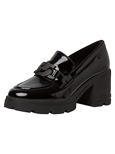 s.Oliver Damen Loafer mit Absatz Blockabsatz Elegant, Schwarz (Black Patent), 38 EU
