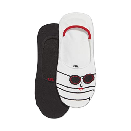 HUE Women's Low Cut Sneaker Liner Socks with Gel Tab, 2 Pair Pack, White/black, One Size
