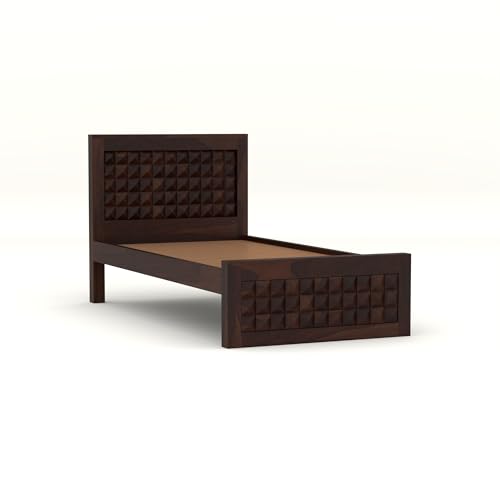 Image of Solid Sheesham Wooden Bed 6X4 Bed Single Bed Without Storage for Bedroom - Single Cot Wooden BedSingle Size for Living Room Guest Room - 12 Month Warranty (David Walnut)