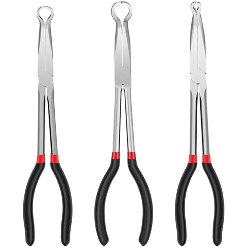 3Pcs Hose Gripper Plier Carbon Steel Spark Plug Removal Pliers Long Handle Automotive Electrical Disconnect Pliers 6mm 13mm 18mm Diameter Radiator Hose Clamp Pliers for Narrow Space Car 11inch