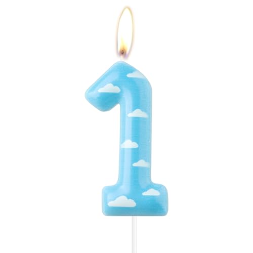 Cielo azul 1º cumpleaños velas,nubes blancas número 1 vela para pastel,decoraciones de 1º cumpleaños para niños y niñas,decoraciones juguete temáticas fiesta de historia pastel de granja para