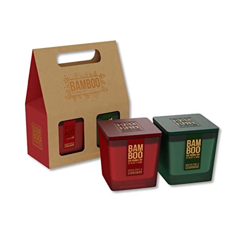 Juego de 2 velas grandes jarras 210 g aromas manzana picante y canela + pino de invierno y madera de cedro - Bamboo by Heart & Home Cover