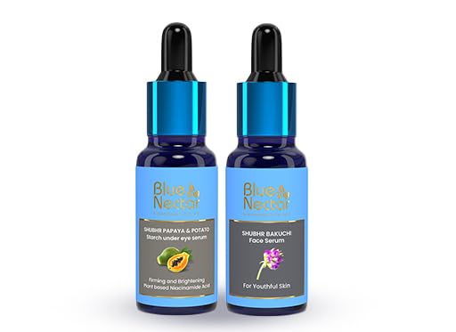 Blue Nectar Bakuchiol Anti Aging Serum Alternative to Retinol for Fine Lines (1 Fl Oz) paired with Blue Nectar Dark Circles Under Eye Serum with Plant Based Niacinamide from Potato (1Fl Oz)
