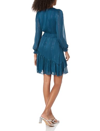 Image of DKNY Women's Long Sleeve Tiered Ruffle Smocked Waist Mini Dress
