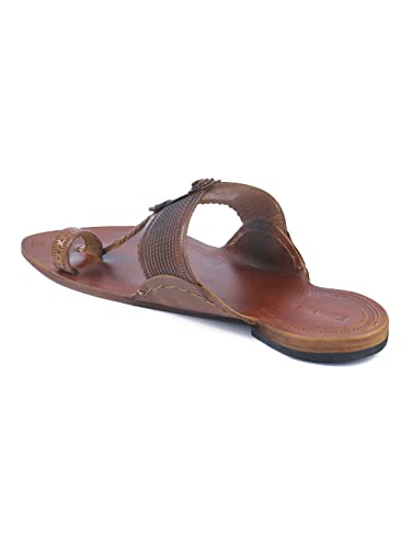 Image of KORAKARI Men Kolhapuri Chappal Handcrafted Sandal Smooth and Comfortable Flip Flops Slipper Stylish Anti Slip Design Genuine Leather Traditional Footwear.