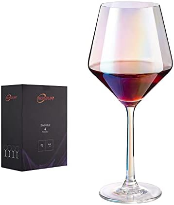 KOSIUN, Wine Glasses, colorful, Lead-Free Crystal, white and red, Hand Blown, Thin Rim, Lipless, Long Stem, 15-Ounces, Set of 4