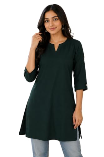 Image of Women's Rayon Solid Straight Kurti | 3 /4 Sleeve | Round Neck with V Cut | Regular Fit | Casual Office Wear Kurta for Women