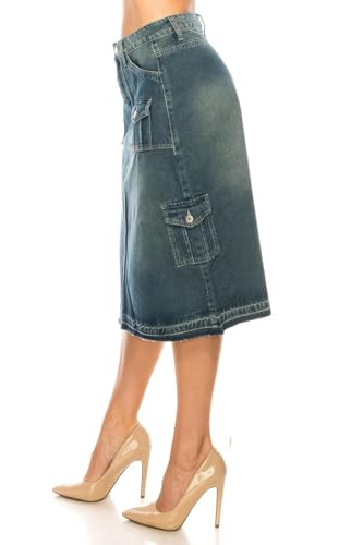 Women's Juniors/Plus Size Calf - Length Stretch Denim Cargo Style Skirt (79143)4