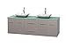 Wyndham Collection Centra 72" Double Bathroom Vanity in Grey Oak, Green Glass Countertop, Avalon White Carrera Marble Sinks & No Mirror