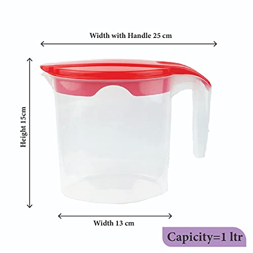 1 Liter Plastic Jug with Lid for Water Fruit Juices Milk Fridge Door Stoarge Jug (Red, 2)