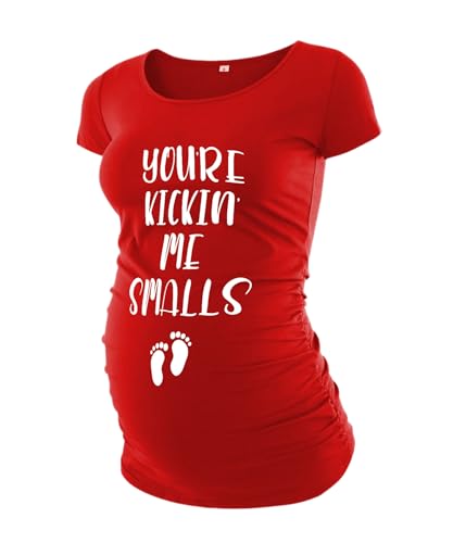 Decrum Best Gifts for Expecting Mom - Maternity Outfits Fall for Photoshoot Maternity Short Sleeve Shirt [40022024-BL] | Kicking Me, L