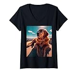 Photo Gallery donna cool golden retriever indossando occhiali da sole ritratto maglietta con collo a v Photo Gallery donna cool golden retriever indossando occhiali da sole ritratto maglietta con collo a v