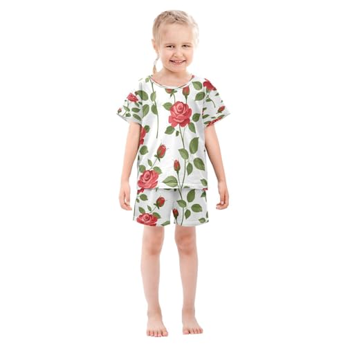 senya Short Sleeve Pajamas Sets Summer Cotton Sleepwear Flower Leaves Rose Ink Rose3