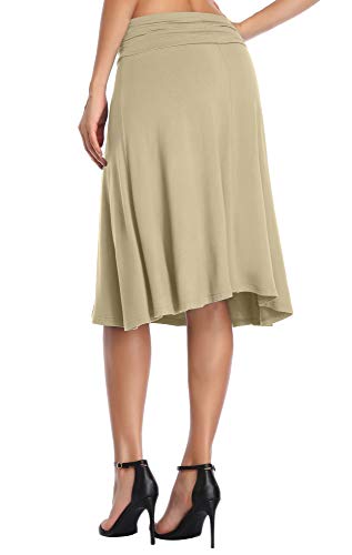 Image of Urban CoCo Women's Ruched High Waist Knee Length Jersey A-Line Stretchy Flared Casual Skirt