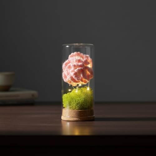 1pcs Artificial Crochet Flower with Lights in Cylindrical Glass/H...
