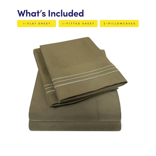 Image of 1500 Supreme Collection Full Sheet Sets Olive Green - Luxury Hotel Bed Sheets and Pillowcase Set for Full Mattress - Extra Soft, Elastic Corner Straps, Deep Pocket Sheets, Full Olive Green
