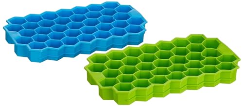 Clazkit Flexible Silicone Honeycomb 37 Cavity Ice Cube Tray for Freezer Moulds Small Cubes Whiskey Fridge Bar Soft Ice Cube Tray -Color May Vary-Pack 