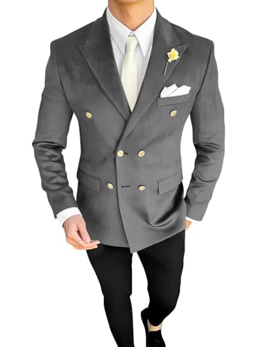 Men's Double Breasted Velvet Blazer Jacket Sport Coats Formal Classic Fit Business Dinner Party Wedding Suit