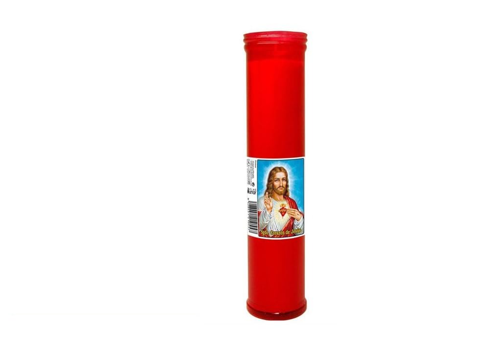 DRW Pack of 12 Red Sacred Heart Jesus Candles 27cm Liturgical Votive Candles Cemetery and Churches