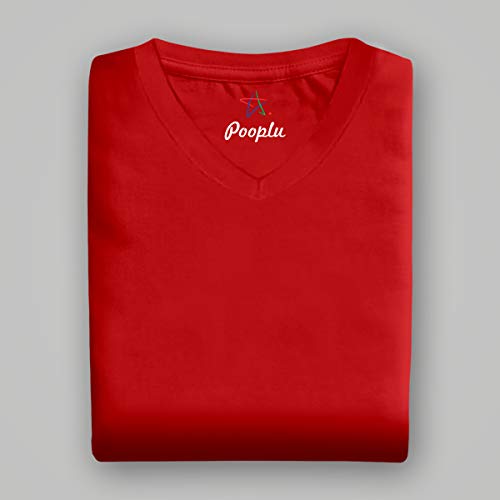 Image of Pooplu Women's Regular Fit Premium Plain 100% Cotton V Neck Half Sleeves, Casual Plain Pootlu Tees and Tshirts.