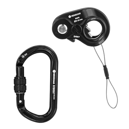 NewDoar Rope Ascender Lightweight Rope Clamp Ascender Riser Adjuster Fits 8-13mm Rope Self-Locking Grip for Rock Climbing,Protection Rescue,Rappelling,Gear Equipment(Ascender+Screwgate Lock)