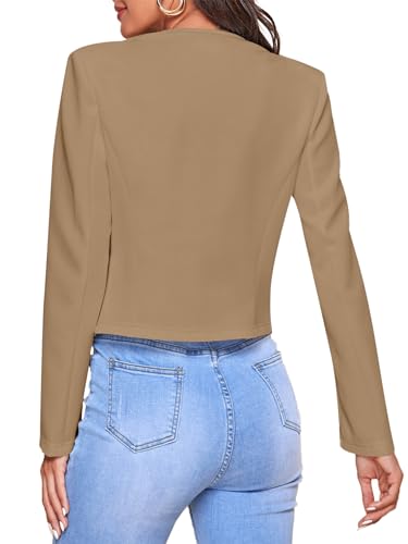 LYANER Women's Long Sleeve Open Front Work Office Blazer Jacket with Zipper Pockets2