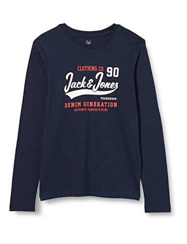 JACK&JONES JUNIOR JJELOGO Tee LS O-Neck 2COL AW22 Noos JNR T-Shirt À Manches Longues, Navy Blazer/Print:TrueRed/White, 152 Garçon Cover