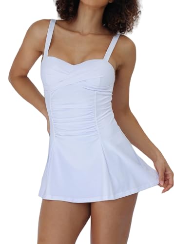 Womens One Piece Swim Dress Tummy Control Swimsuit with Skirt Ruffle Basic Adjustable Swim Dress Swimwear3