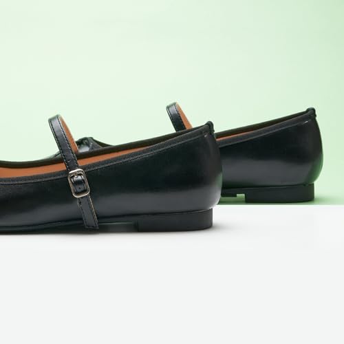 C. Paravano Women's Mary Jane Flats - Lightweight & Comfortable Square Toe Bowknot Ballet Flats with Adjustable Strap, Perfect for Office, Casual, and Dressy Events(Size7.5，Black)3