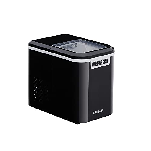 Arebos Eiswürfelmaschine | Ice Cube Maker | 12 kg / 24 h | 10-15 Minuten Produktionszeit | 2 Eiswürfel-Größen | 2,2 Liter Wassertank | Eiswürfelbereiter | Leise | Selbstreinigungsfunktion | Schwarz